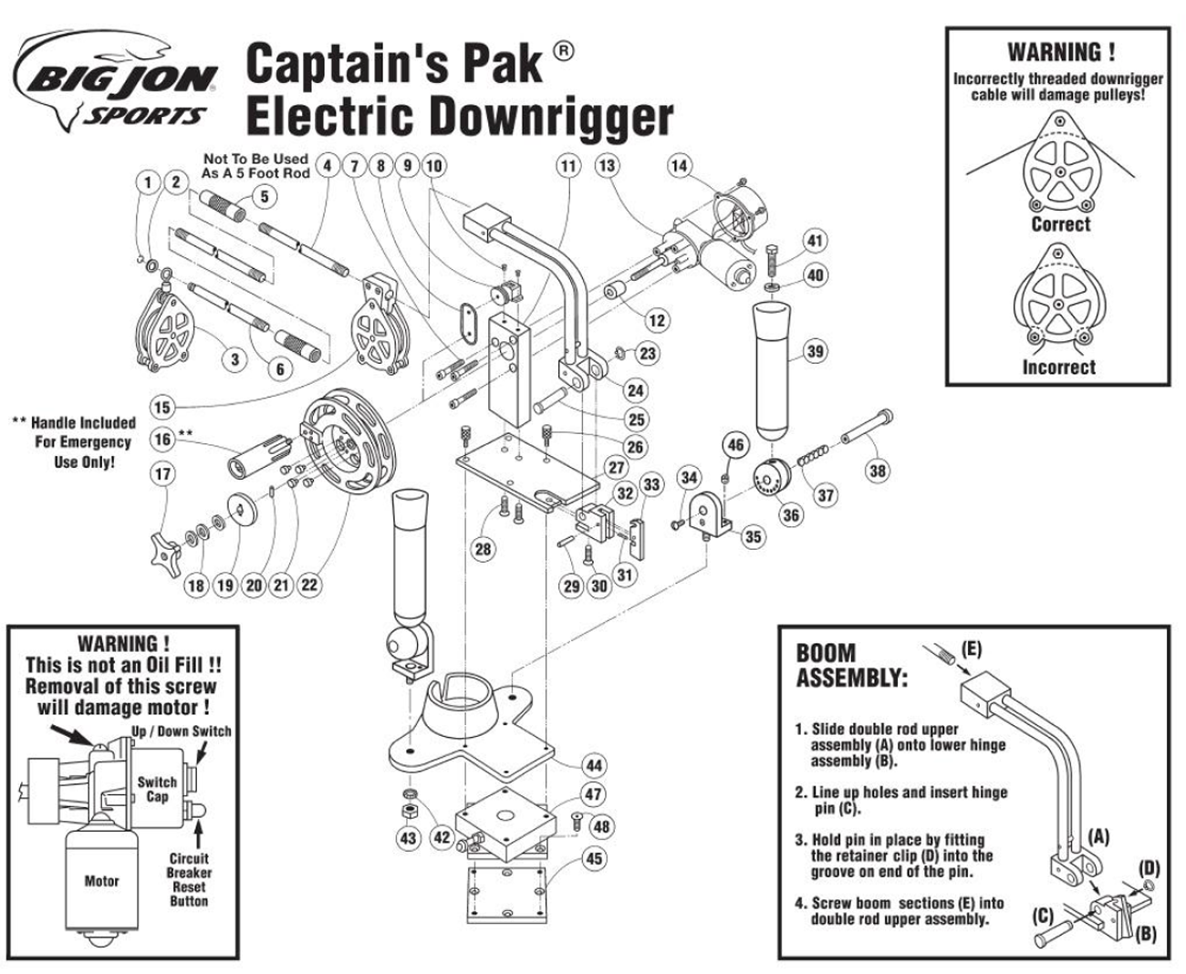 Big Jon Captain's Pak Electric Downrigger Parts